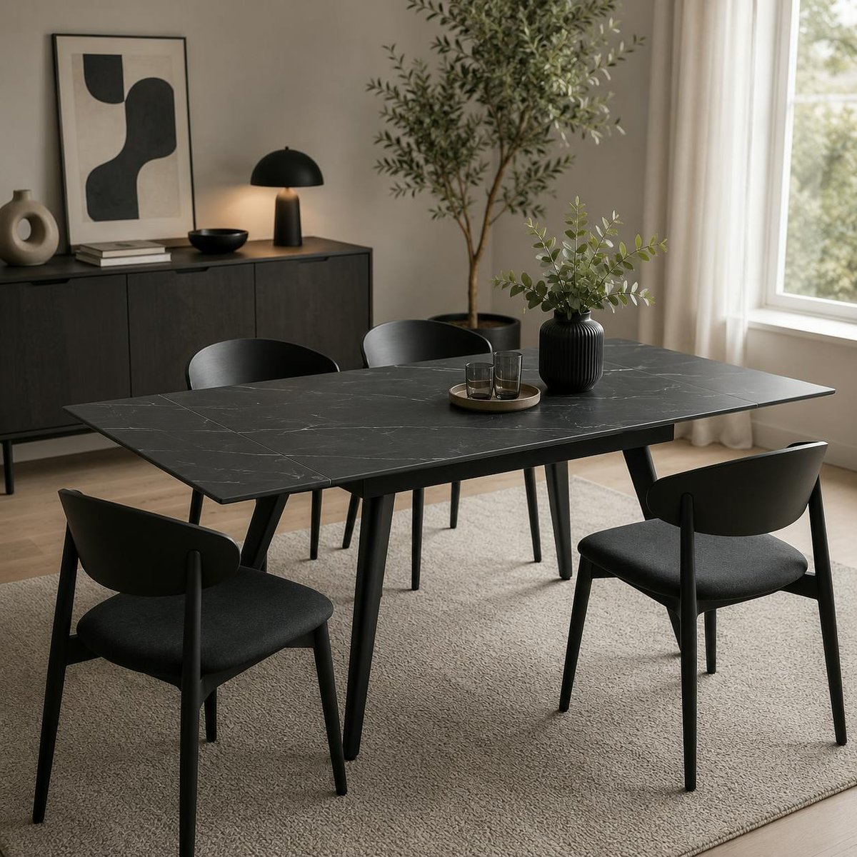 Table extensible en céramique 4/6 places LORA noir marbré, PIER IMPORT