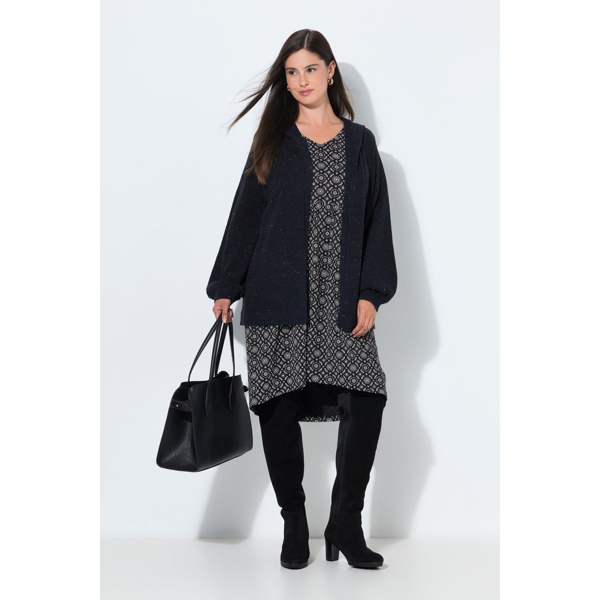 Cardigan chiné, capuche marine, ULLA POPKEN