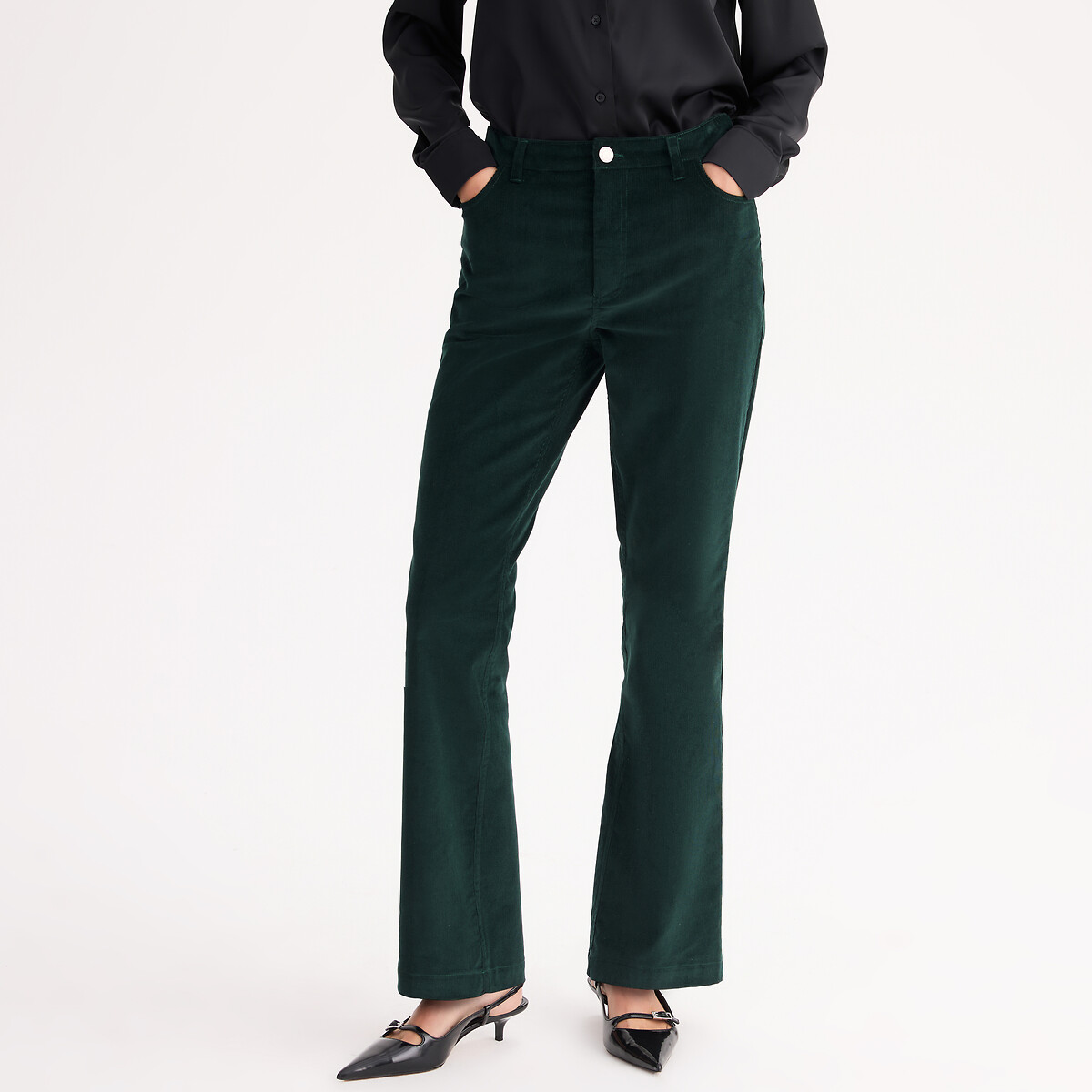 Pantalon bootcut en velours côtelé vert cèdre, ANNE WEYBURN