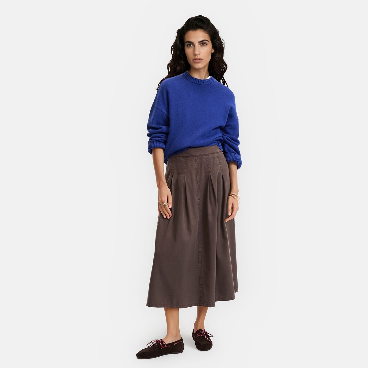 Langer, ausgestellter Rock aus Lyocell und Baumwolle braun, LA REDOUTE COLLECTIONS