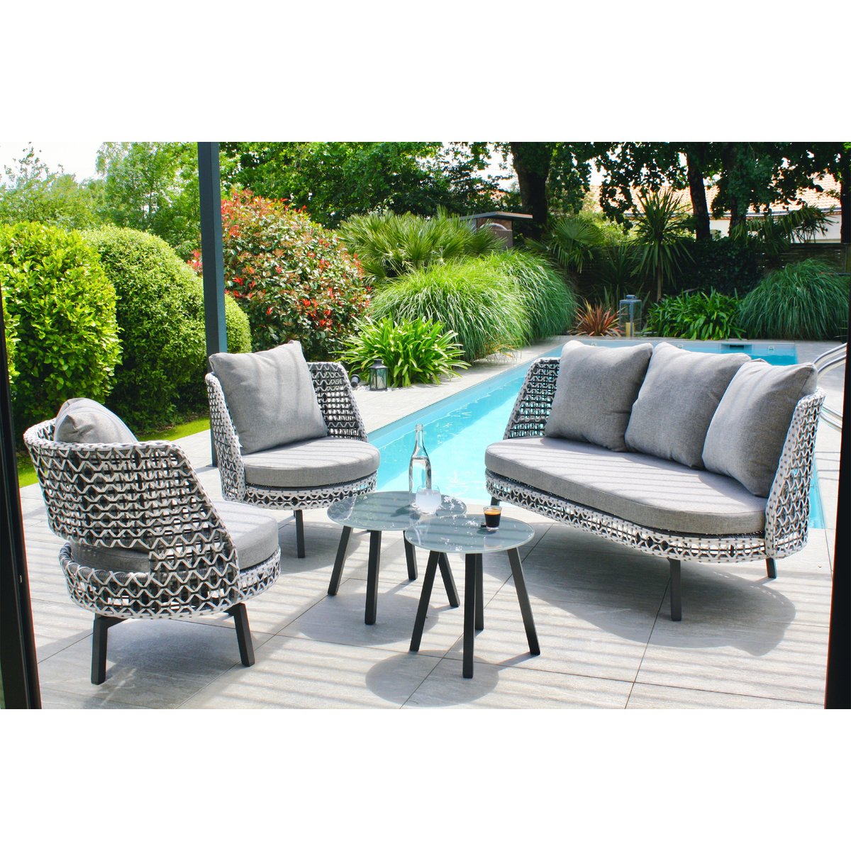 Salon de jardin 4 places en aluminium AGADIR gris anthracite, DCB GARDEN