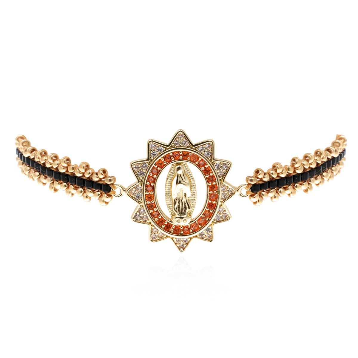 Bracelet perles réglable avec cabochon central JOLYNE noir, HIPANEMA