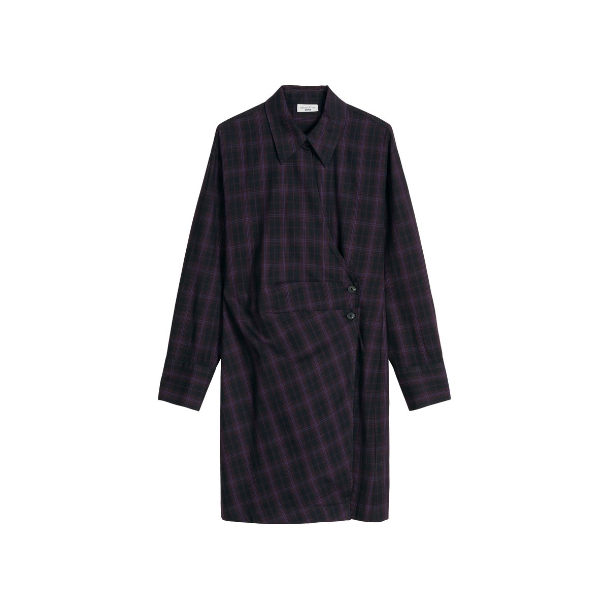 Robe ajustée en coton à carreaux avec effet drapé noir, MARC O’POLO DENIM
