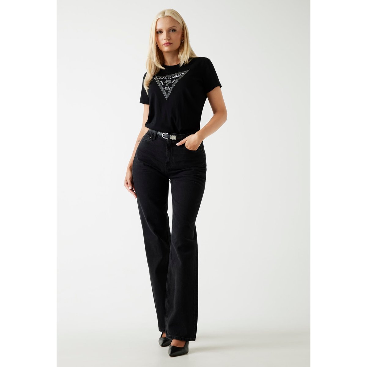 T-Shirt Logo Triangulaire noir, GUESS