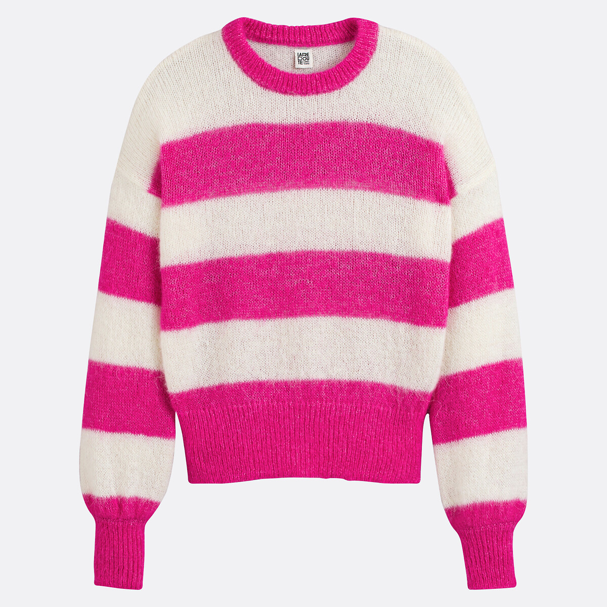 Striped Crew Neck Jumper in Alpaca Blend pink striped, LA REDOUTE COLLECTIONS