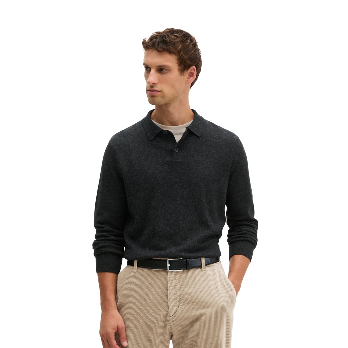 Polo en maille, coupe classique en mélange doux de coton biologique et de laine vierge gris, MARC O'POLO