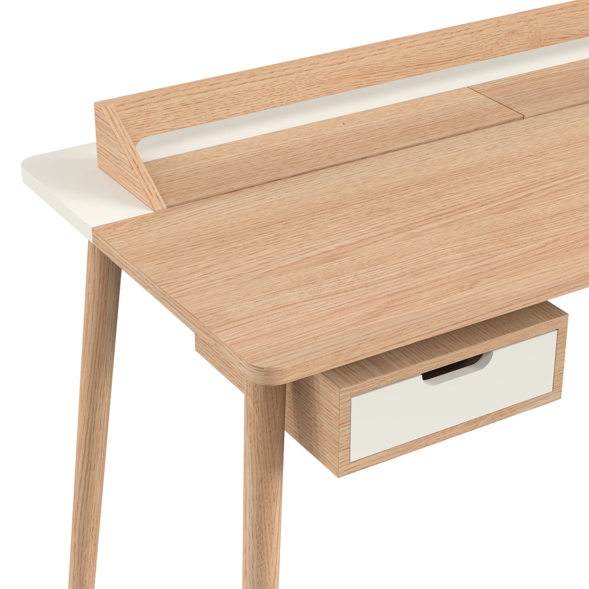 Bureau en chêne avec tiroir et pupitre, HONORÉ blanc, HARTO