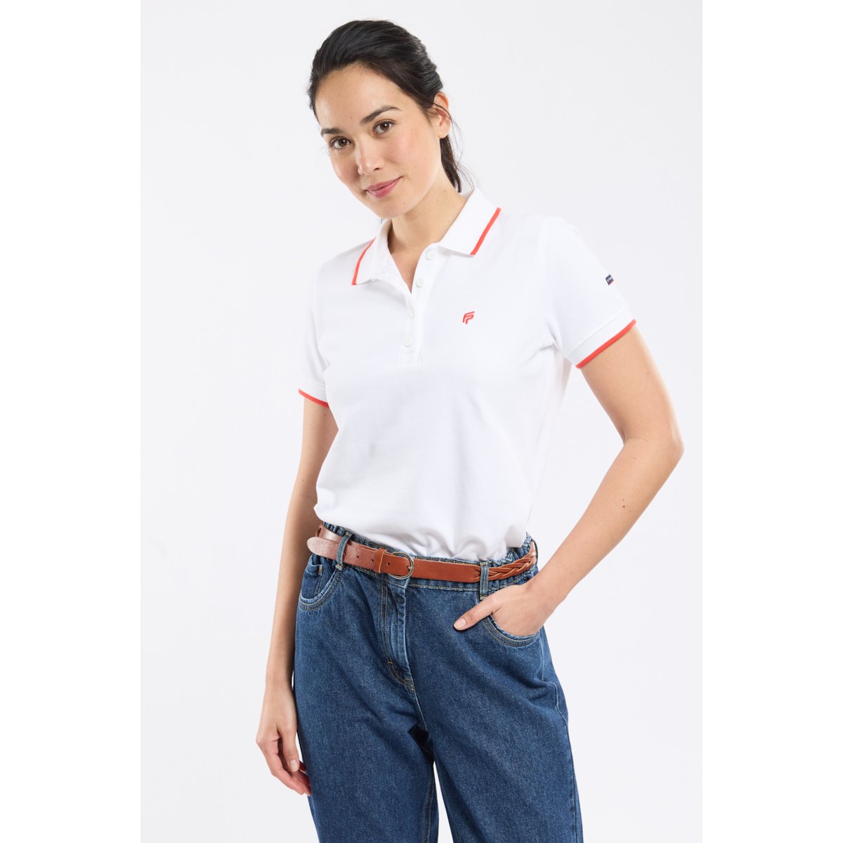 Polo femme FOUNTAINE PAJOT blanc/pompon, ARMOR-LUX
