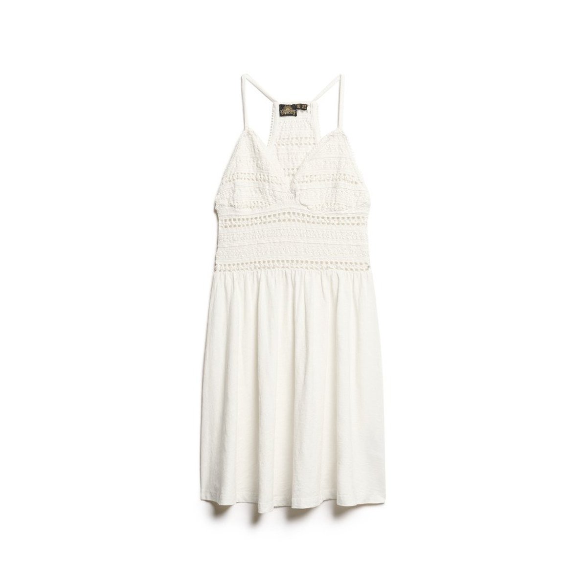 Robe courte en jersey et dentelle blanc cassé, SUPERDRY