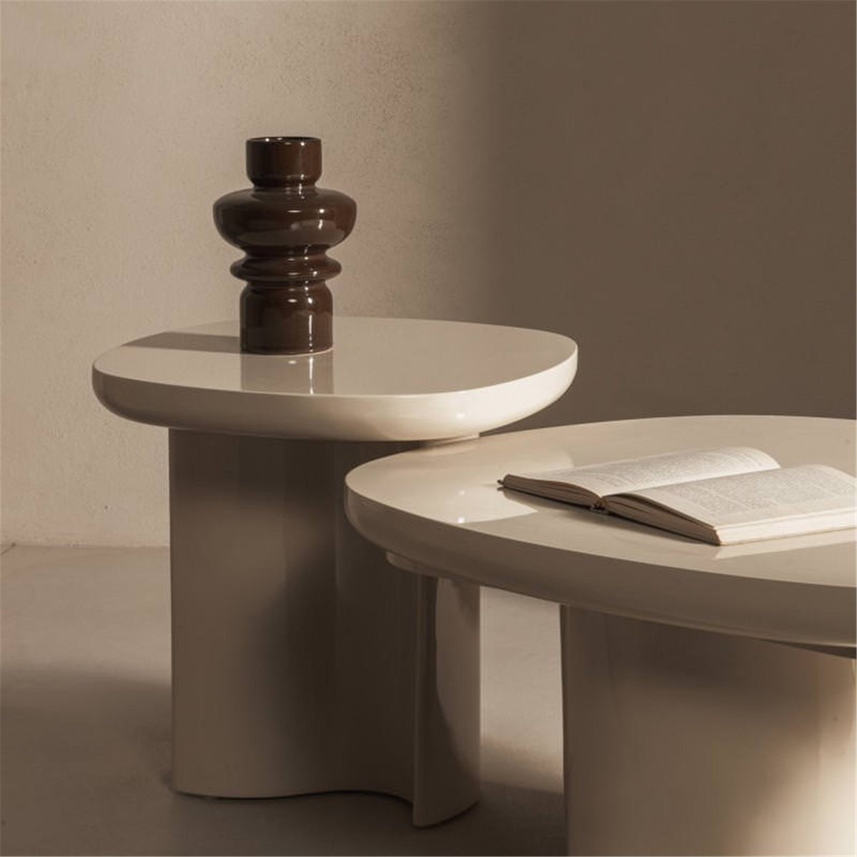 Table d'appoint en bois PUREL beige clair brillant, RECOLLECTION