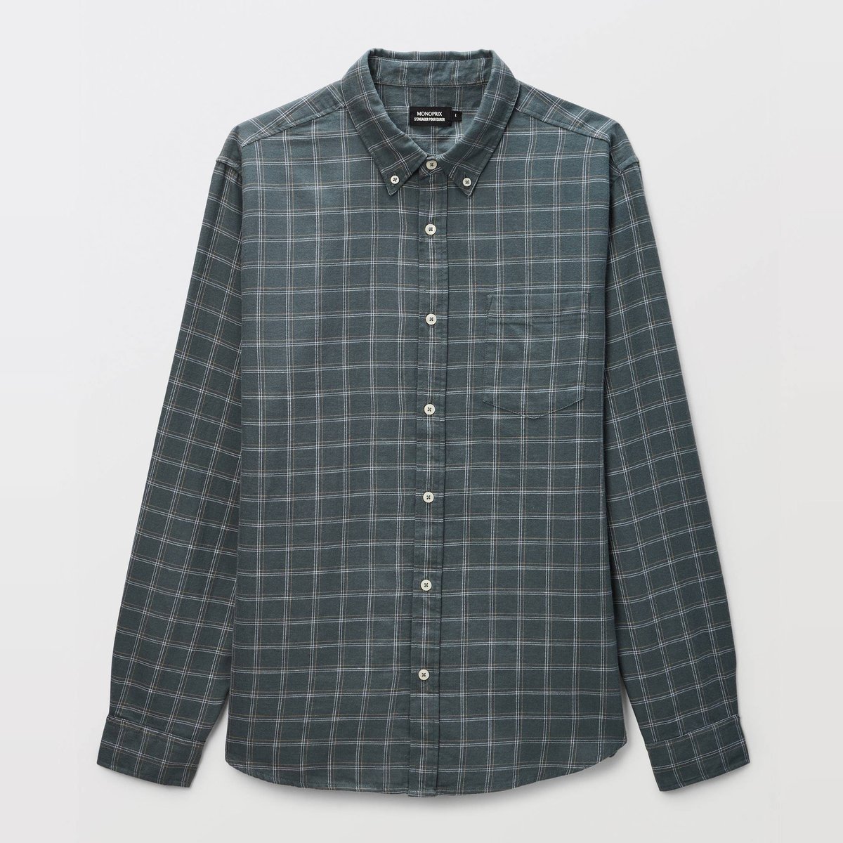 Chemise manches longues à carreaux en flanelle de coton BIO GOTS paon, MONOPRIX