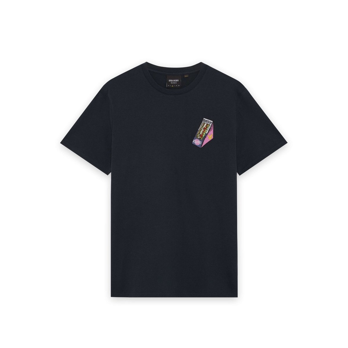 T-shirt brodé graphique col rond bleu foncé marine, LYLE & SCOTT