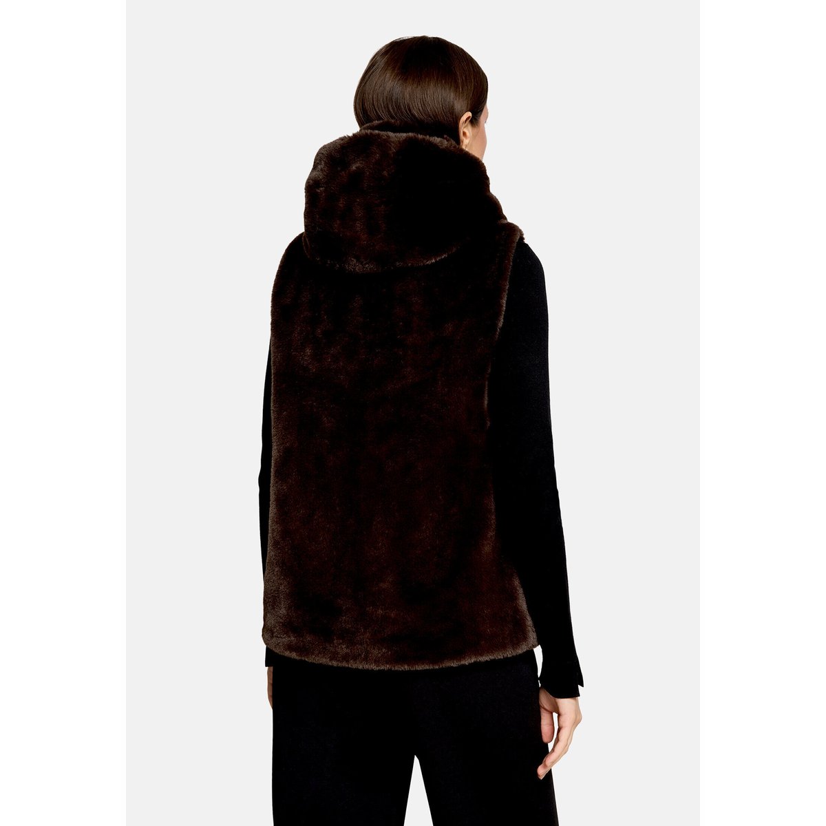 Veste sans manches en peluche à capuche marron foncé, BETTY BARCLAY
