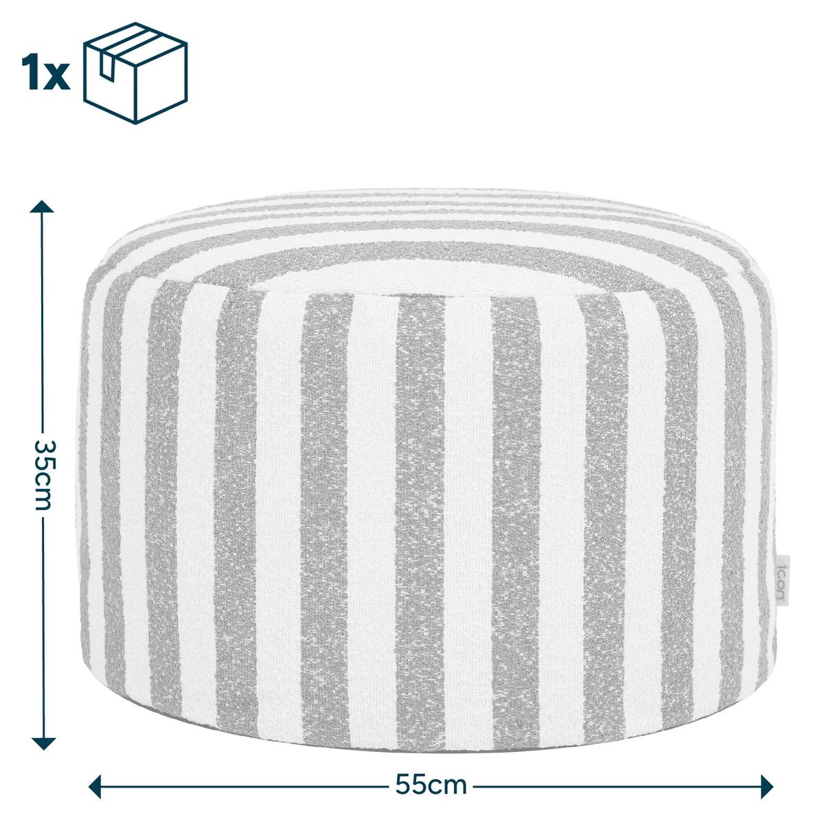 Pouf repose-pied rond en bouclette rayée Oeko-Tex® - MILANO vert olive, ICON