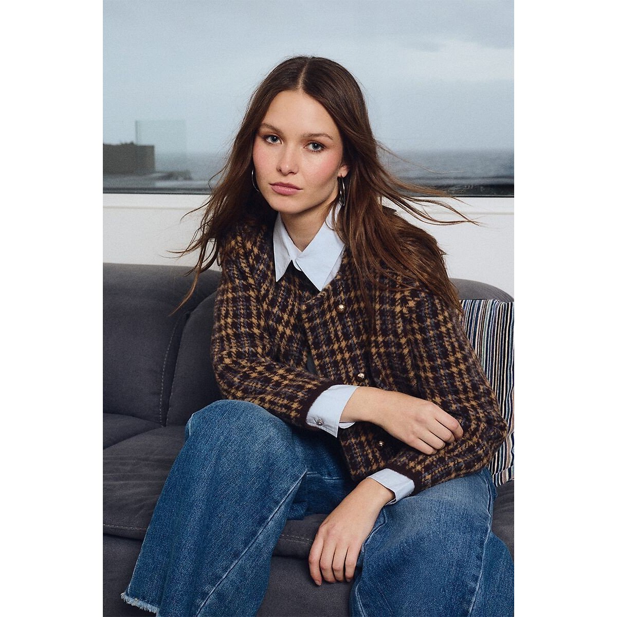 Chaqueta de punto a cuadros chocolate, MOLLY BRACKEN