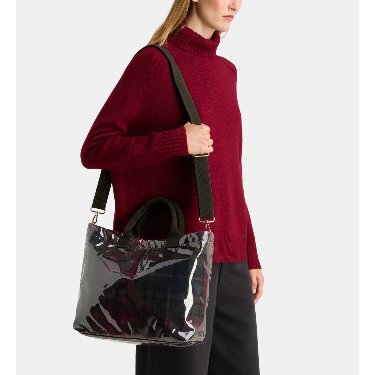 Sac cabas bianca check plastifié imprimé tartan kaki foncé, GALERIES LAFAYETTE
