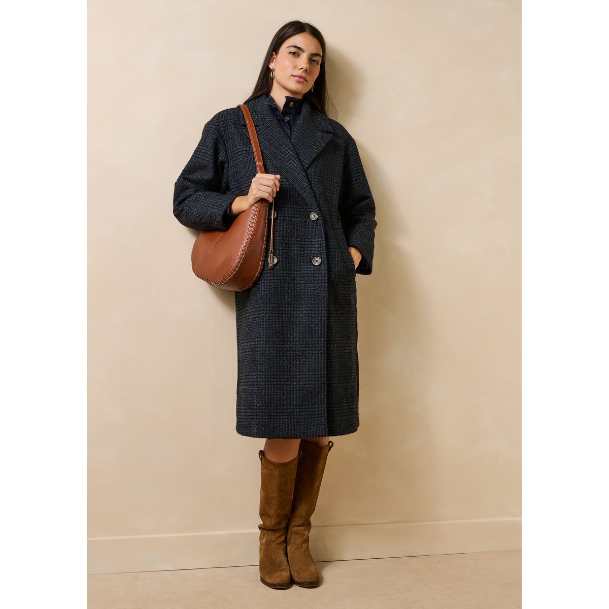 Manteau bleu manches longues à carreaux bleu, LA FEE MARABOUTEE