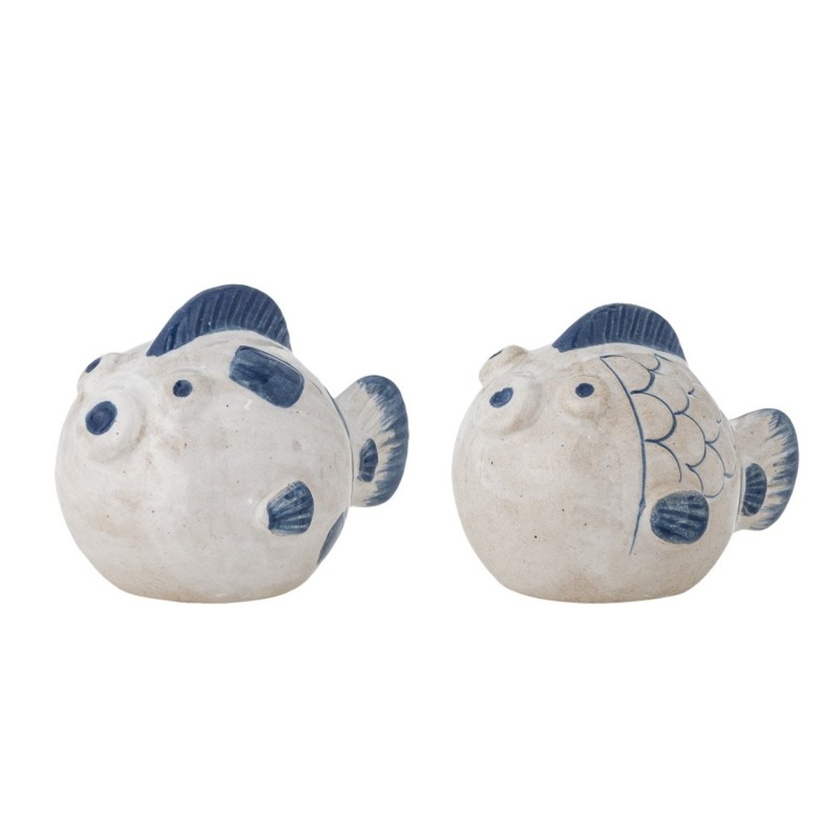 Salière poivrière poissons grès FUGU set de 2 bleu, BLOOMINGVILLE
