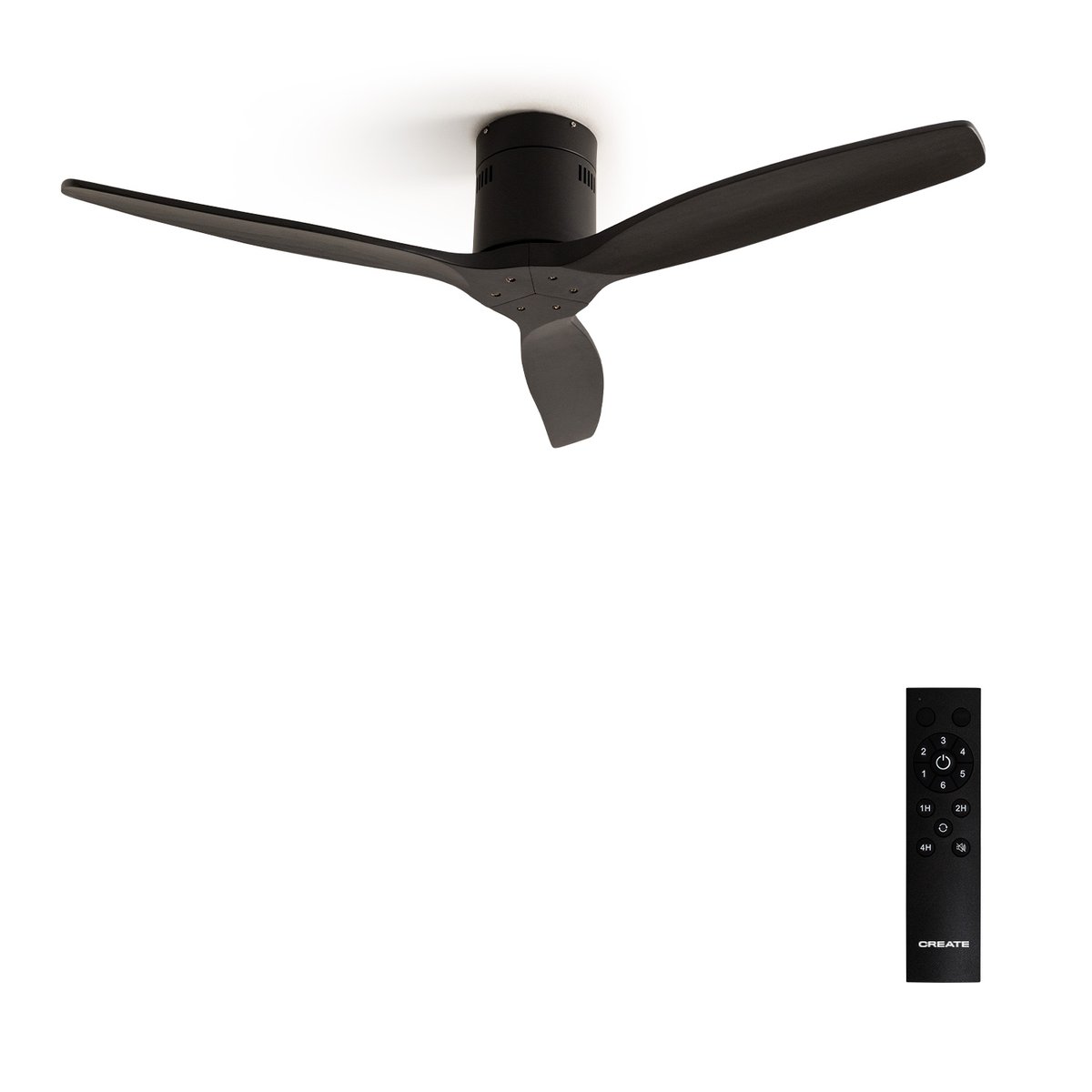 Ventilateur de plafond 40W sans lumière avec télécommande WIND CALM NATURAL WOOD noir/noir, CREATE