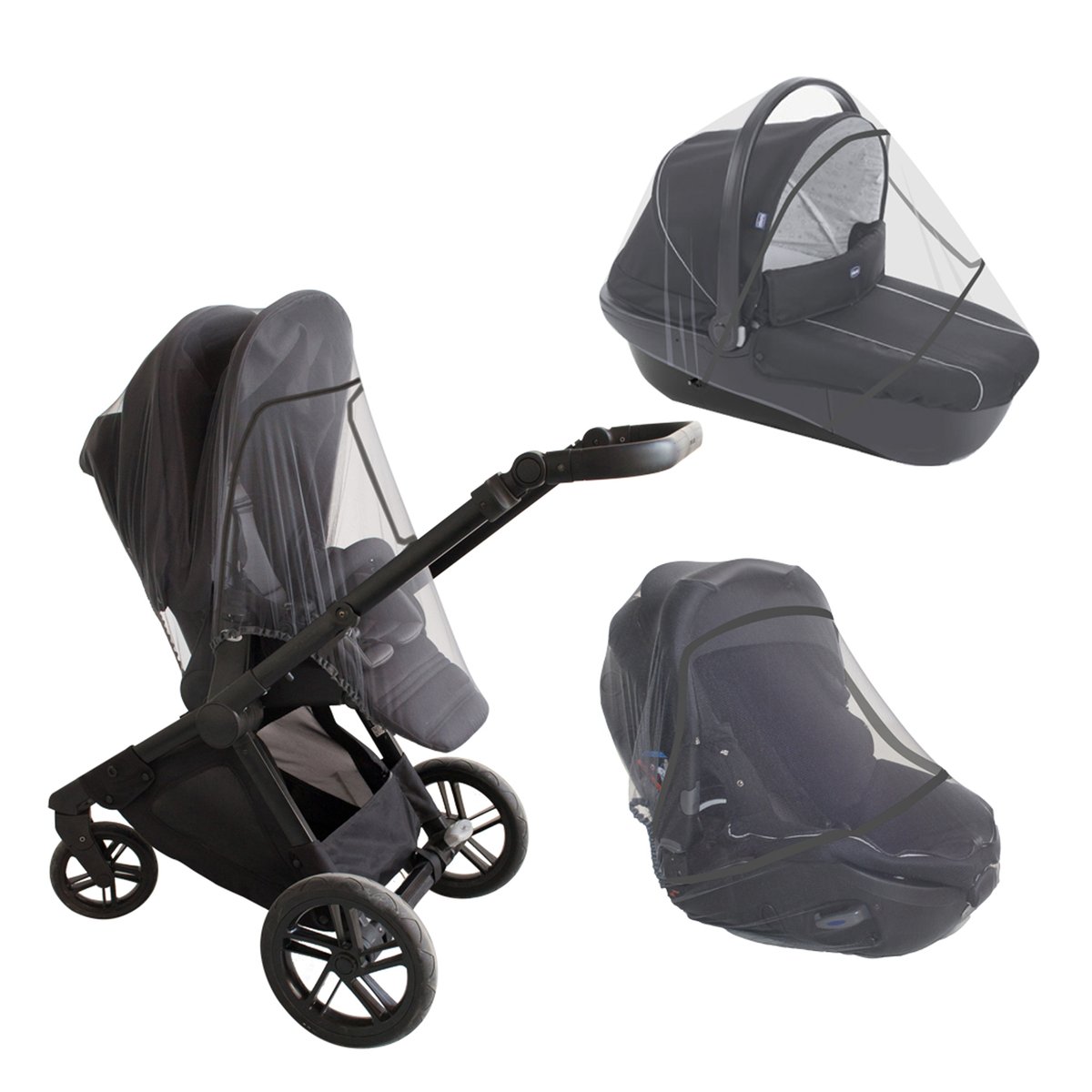 Moustiquaire de poussette 3 en 1 universelle gris clair, HOME MAISON