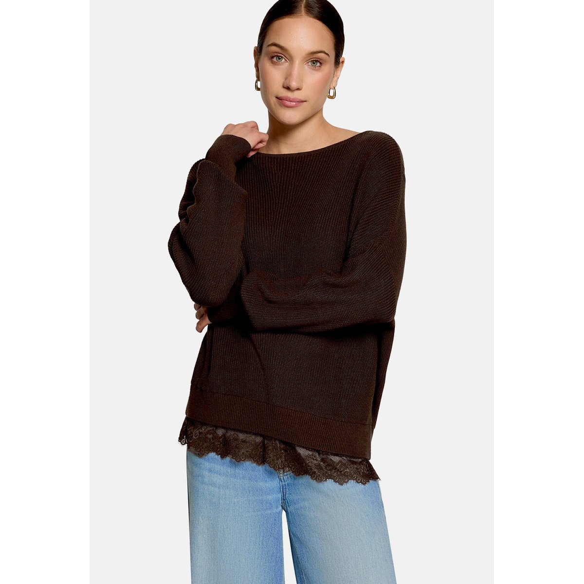 Pull-over en maille à bordure en dentelle chocolate plum, ZERO