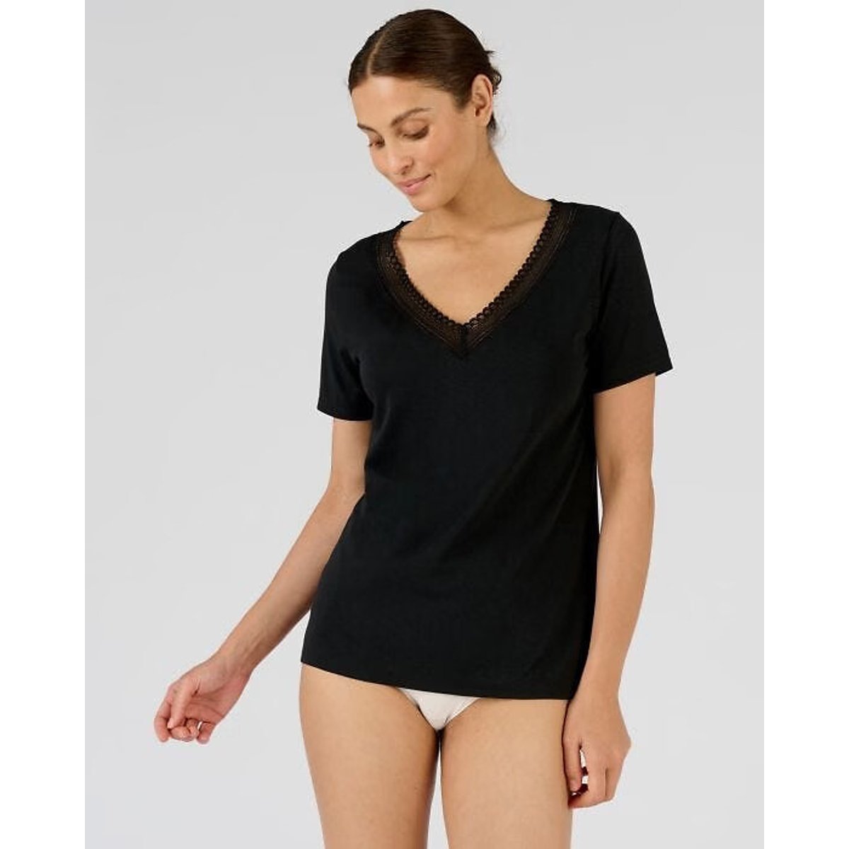 T-shirt Climatyl col dentelle noir, DAMART