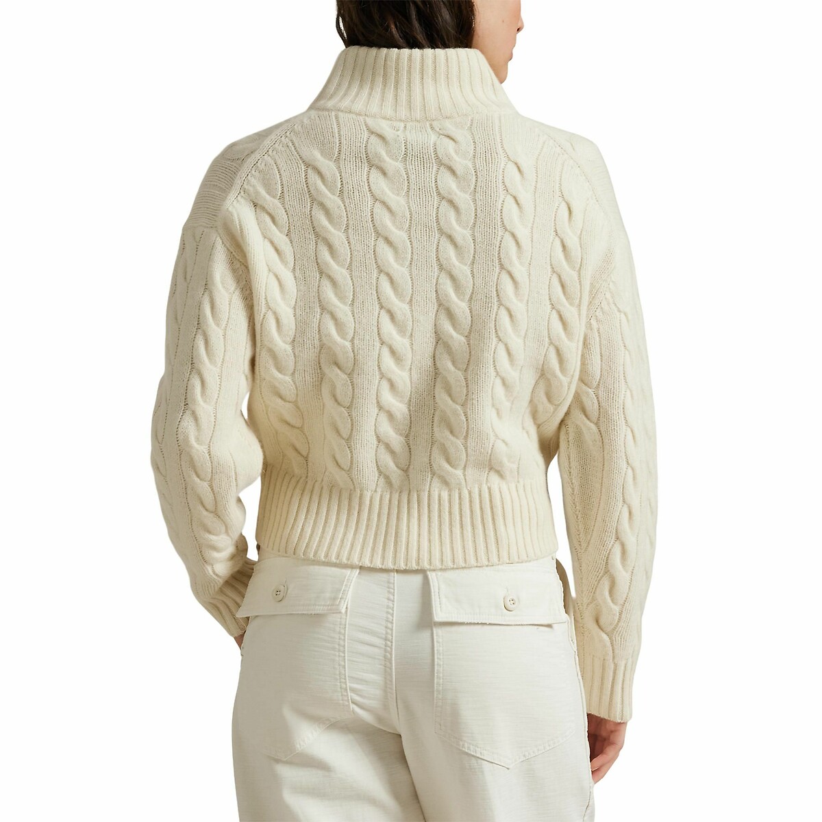 Zip-up jumber in wool and cashmere cable knit cream, POLO RALPH LAUREN