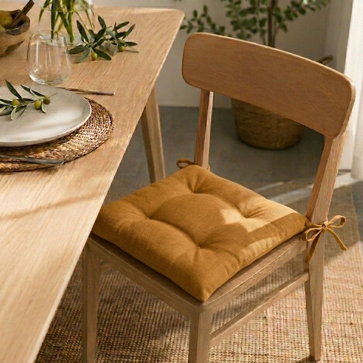 Lot de 2 galettes de chaise d'extérieur KORAI jaune, TOILINUX