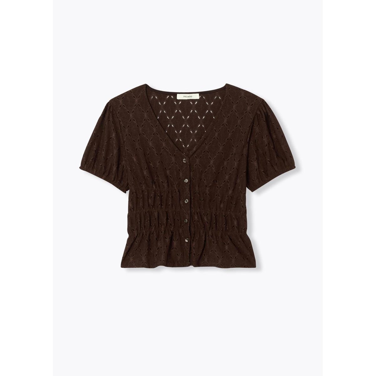 T-shirt smocké ajouré marron, PROMOD