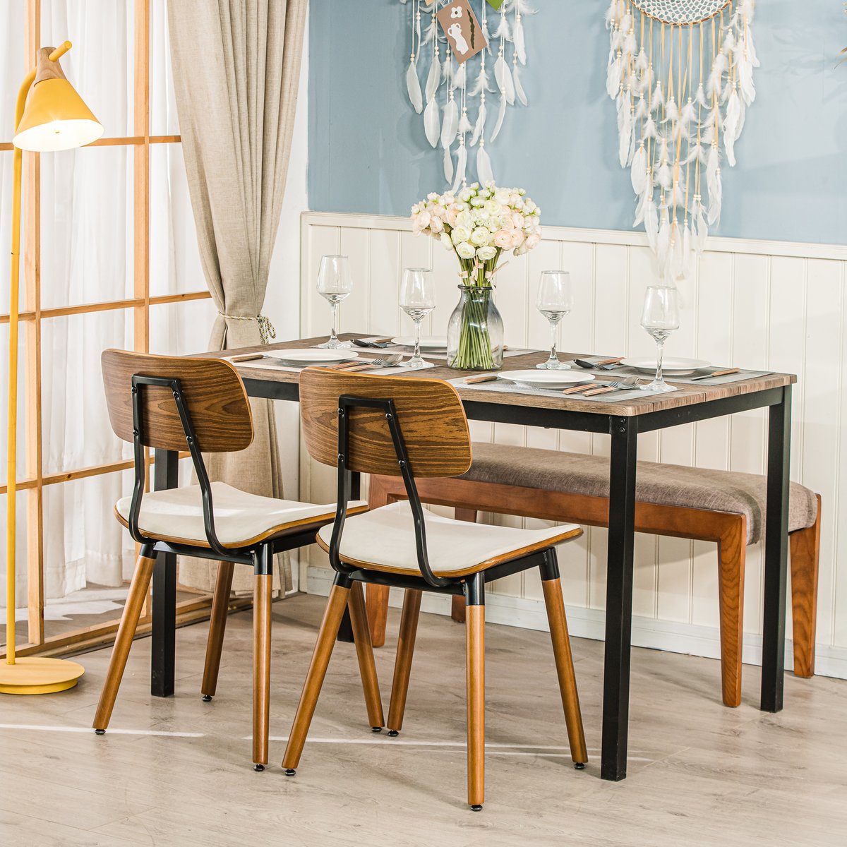 Lot de 2 chaises, bois et velours, VICTORIA beige, NORDLYS