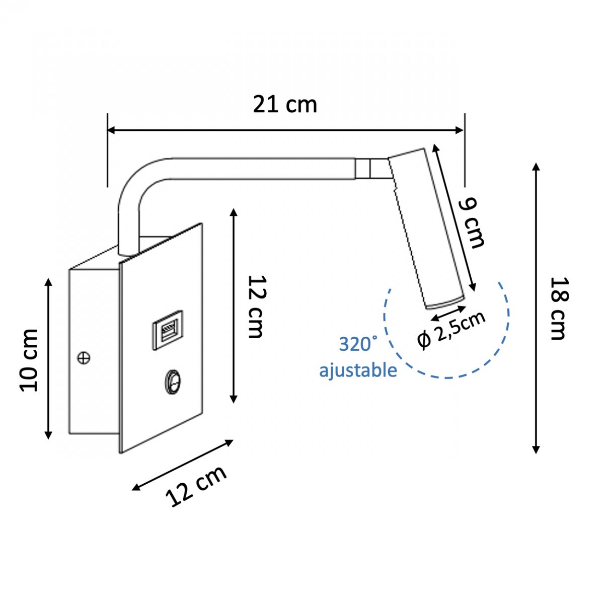 Liseuse murale LED USB intégrée - MIAMI blanc, KOSILUM