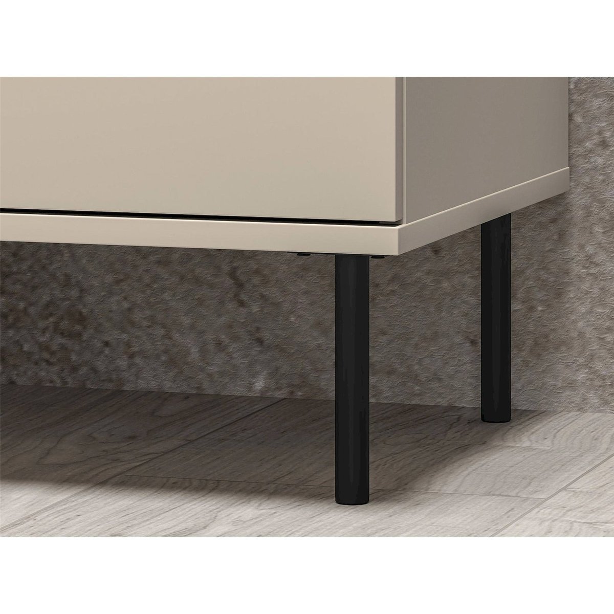 Commode bois collection CALETTO, Porte rainurée cachemire beige mat avec poignées dorées et pieds noirs, RECOLLECTION