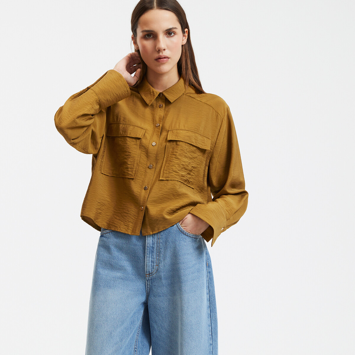 Short, Loose Fit Shirt with Long Sleeves bronze brown, LA REDOUTE COLLECTIONS