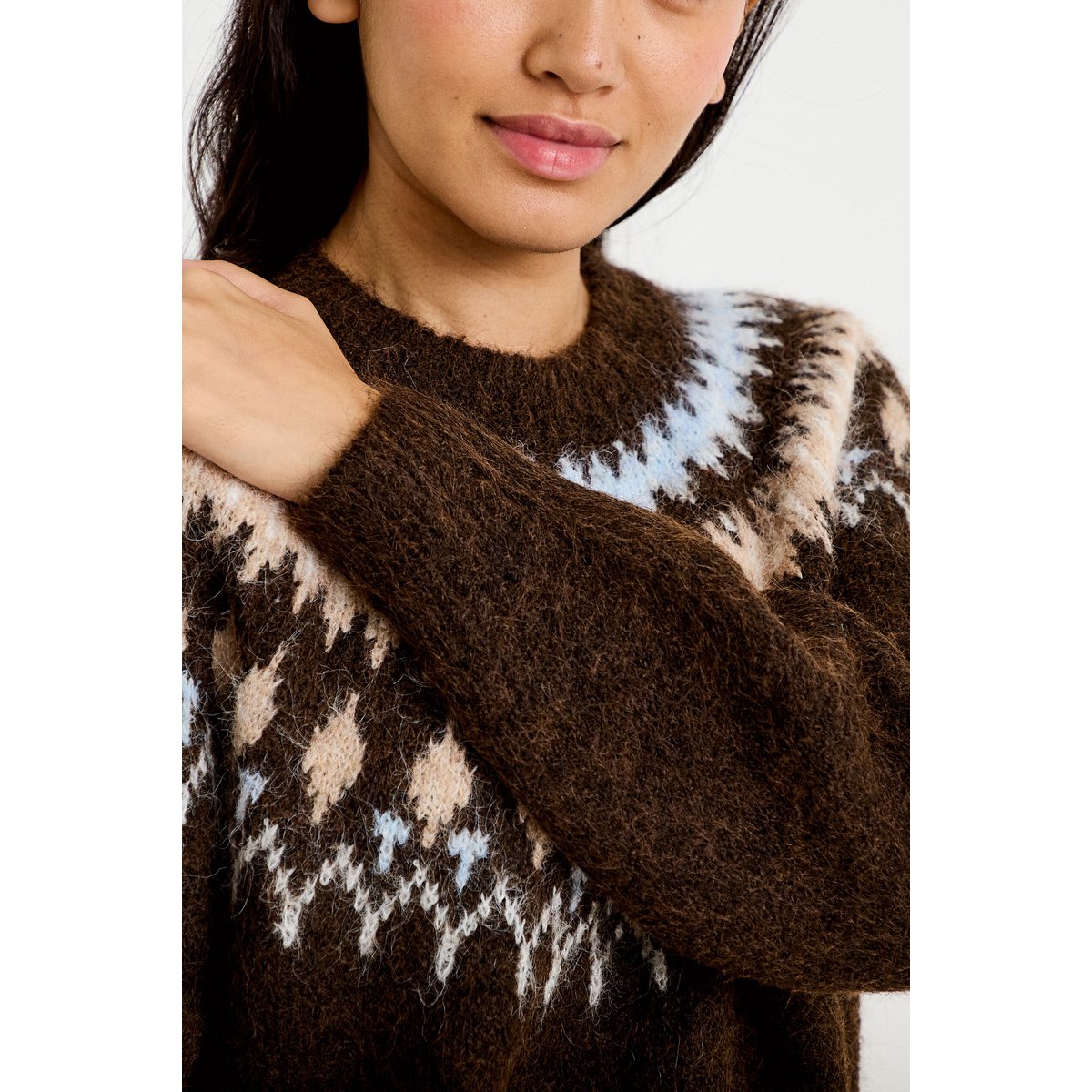 Pull col rond manches longues marron foncé, CACHE CACHE