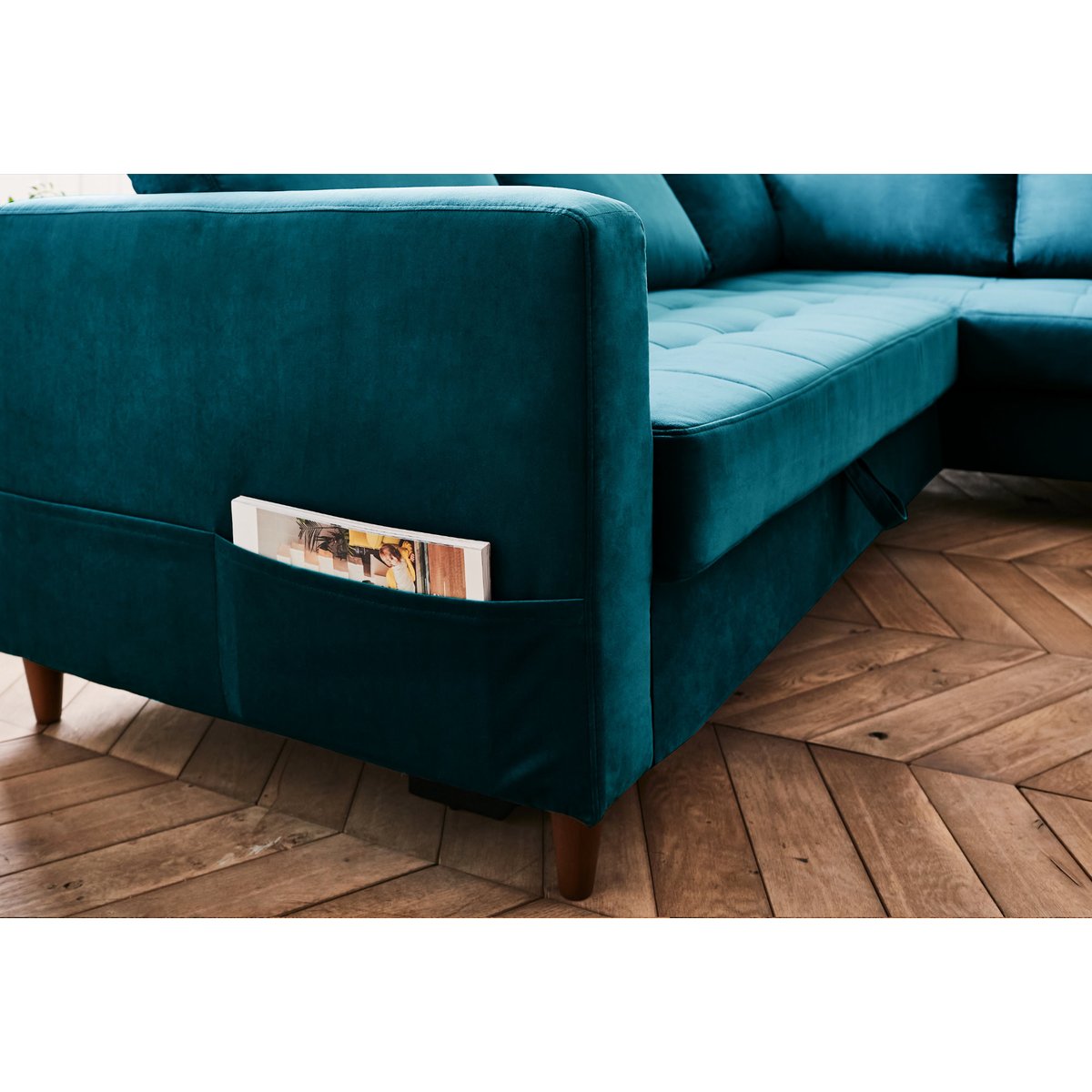 Canapé d'Angle Convertible 5 places - ANNA bleu canard, BEST MOBILIER