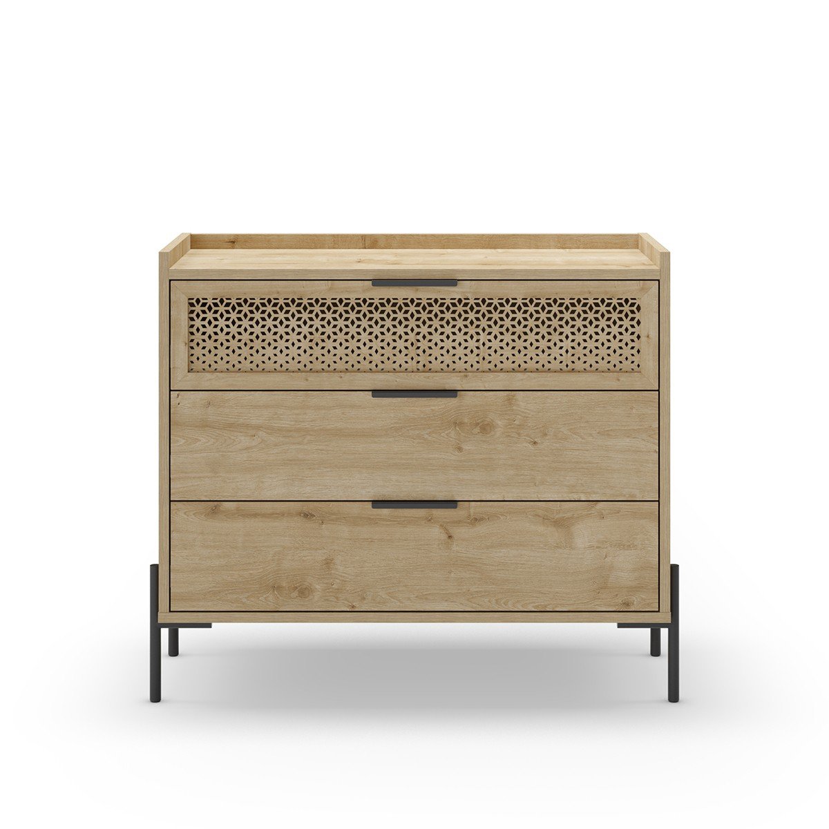 Commode 3 tiroirs et pieds en métal Inca - L90 cm bois clair, CALICOSY
