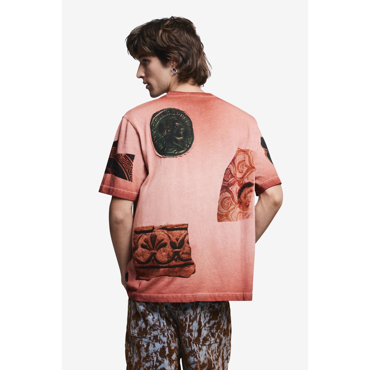 Tee-shirt manches courtes patchwork orange, DESIGUAL