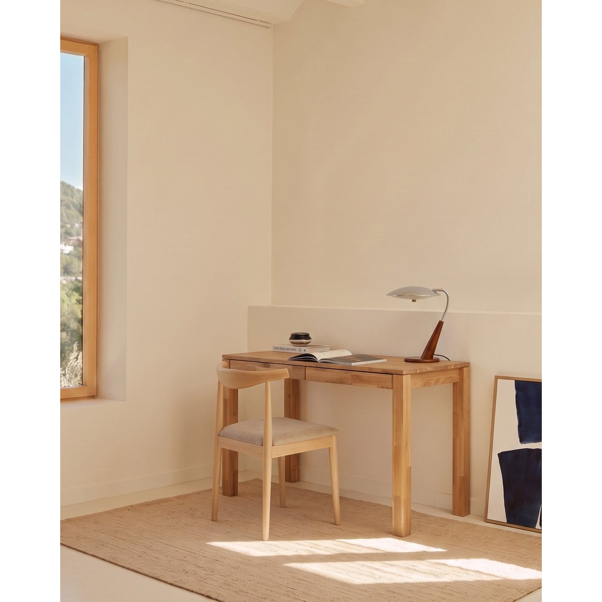 Bureau en bois d'aulne naturel naturel, HANNUN