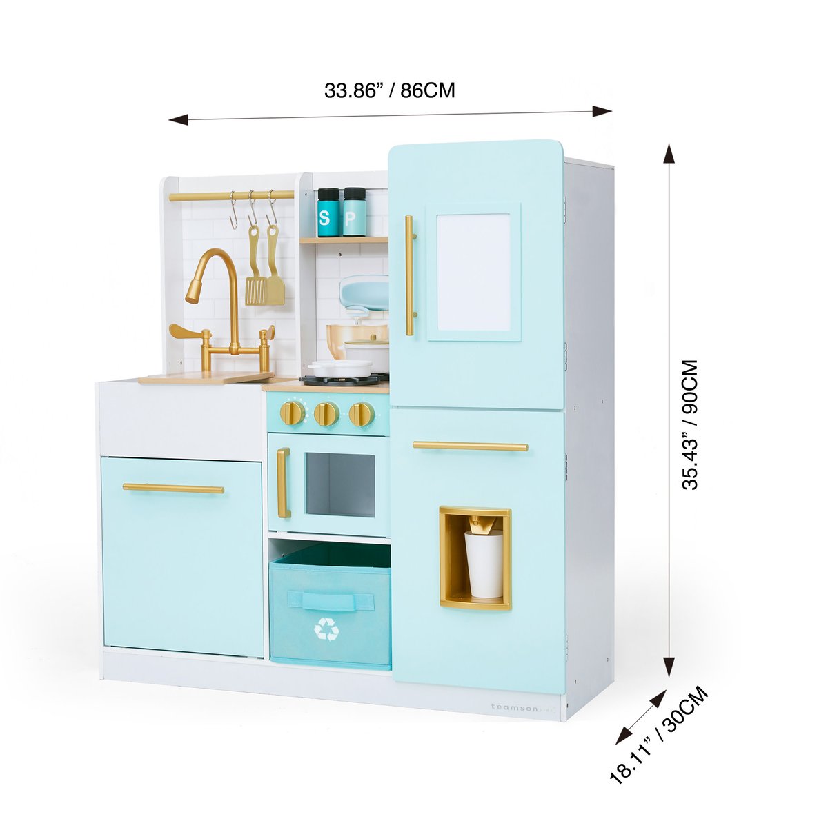 Cuisine enfant avec four, réfrigérateur et accessoires, Vert Menthe, BISCAY couleur unique, TEAMSON KIDS