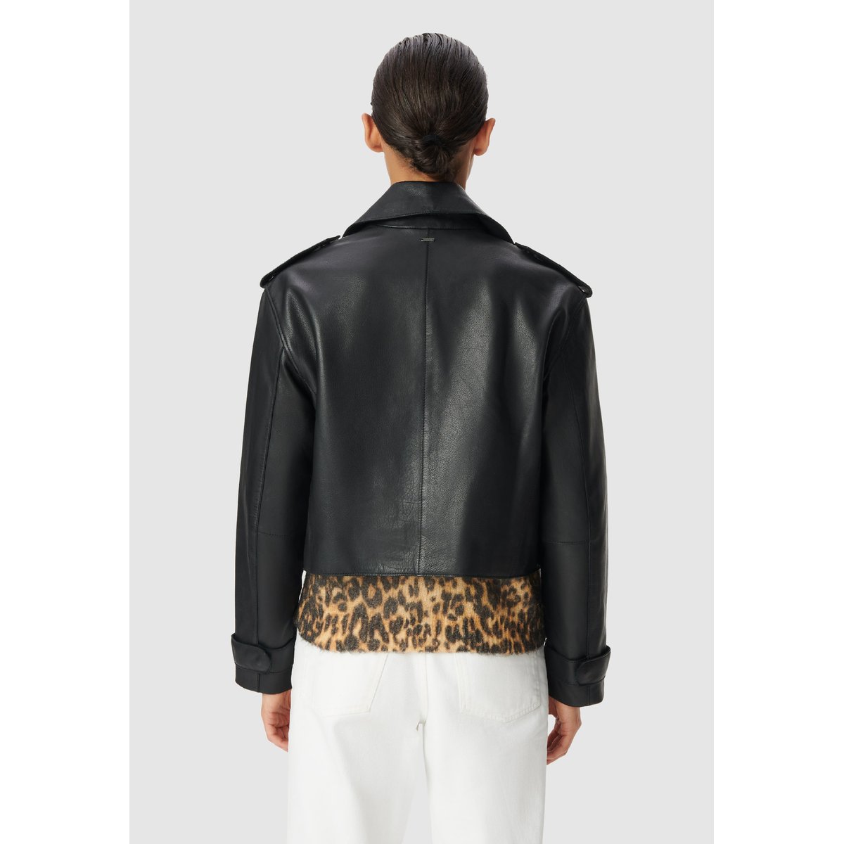Veste cuir bavolet et poche biais noir, IKKS