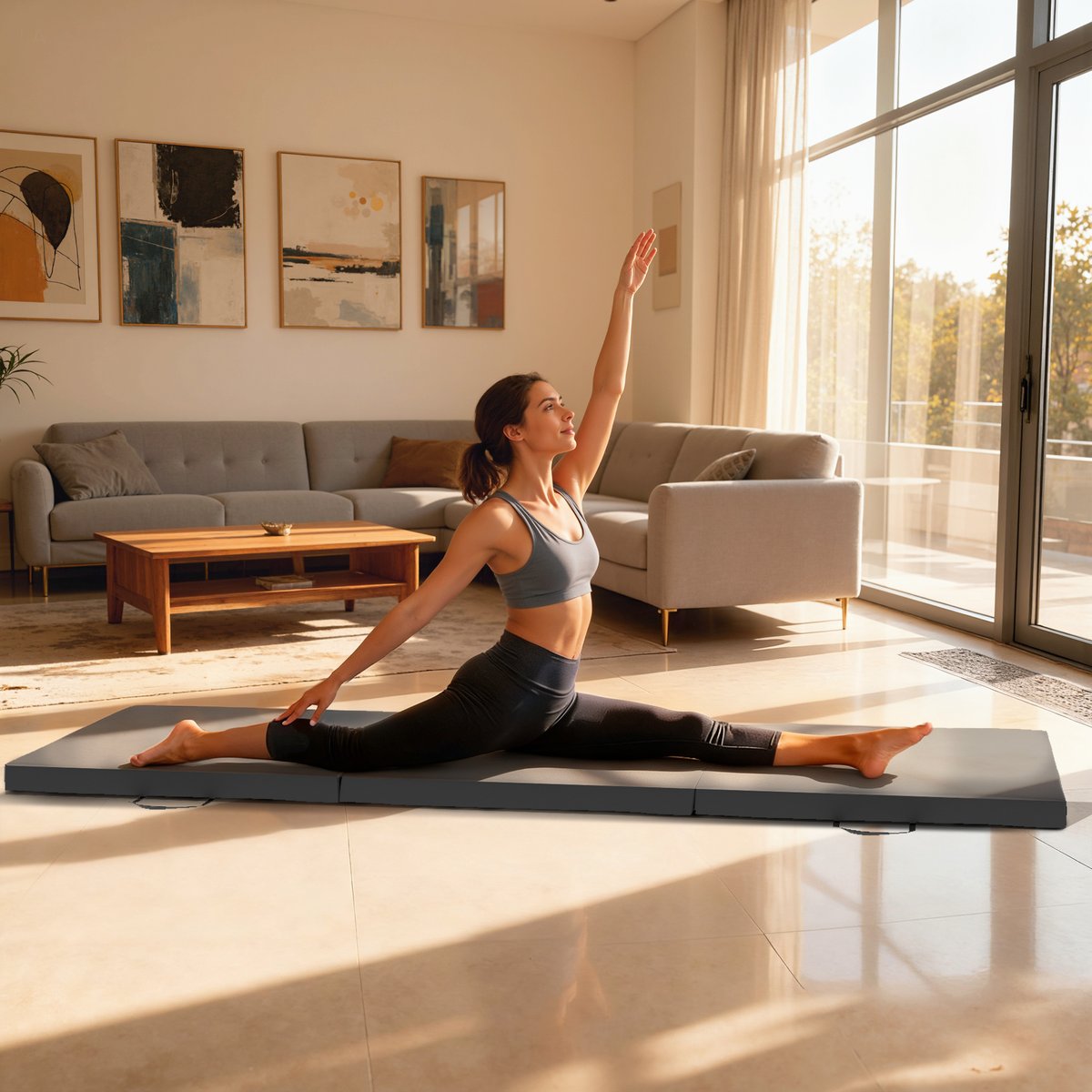Tapis de gymnastique EPE Bleu gris, HOMCOM