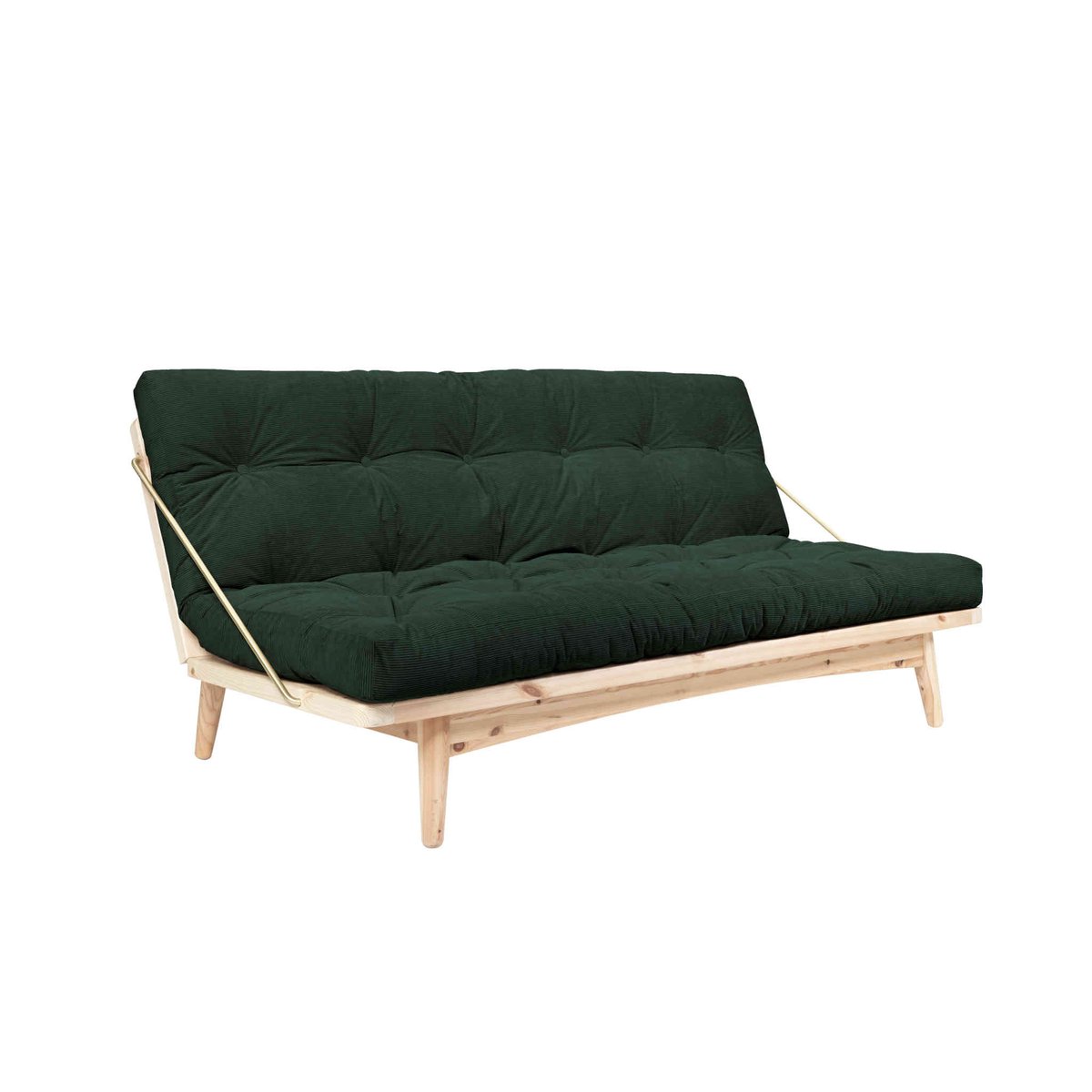 Banquette ajustable FOLK en pin massif avec matelas futon en velours côtelé kaki, KARUP DESIGN