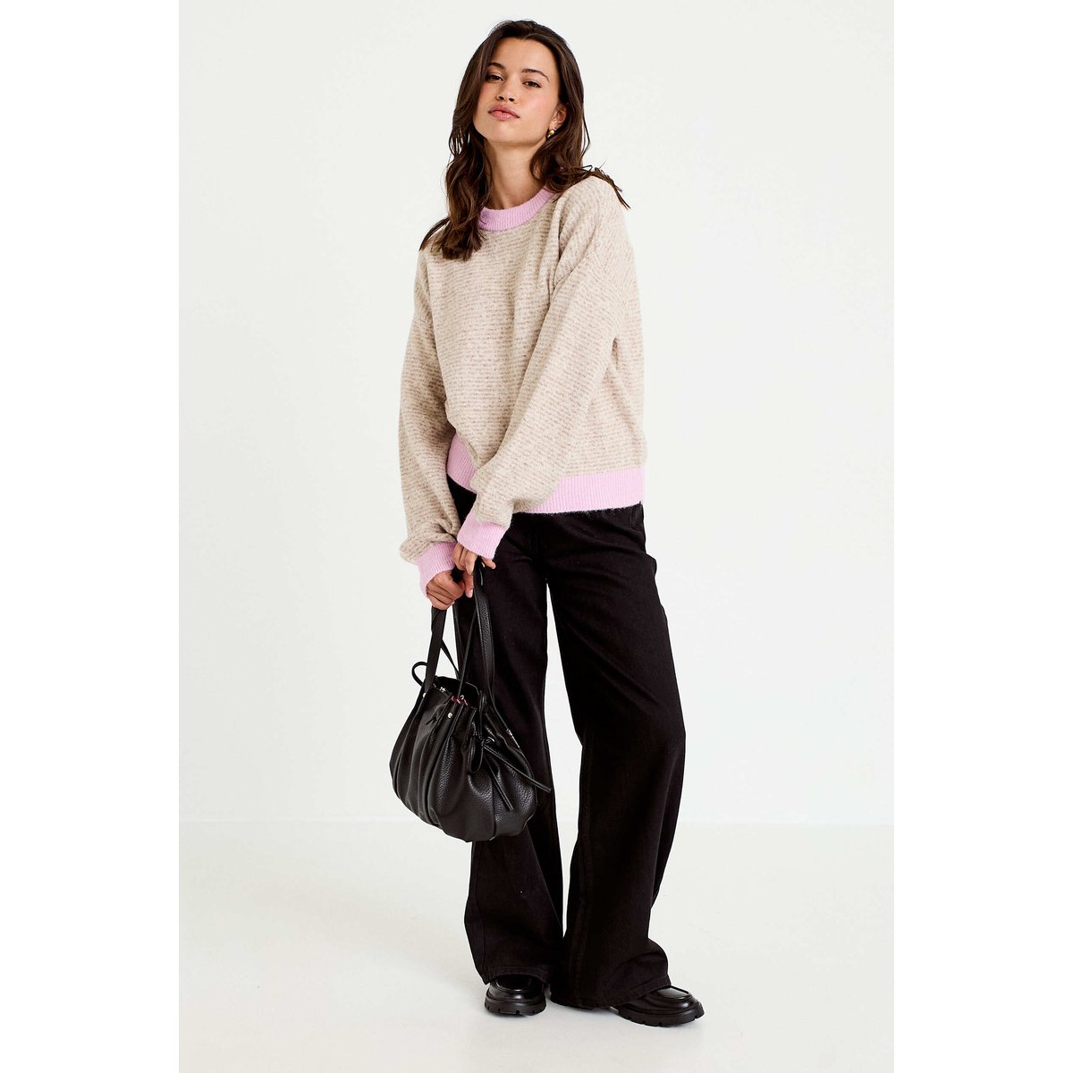 Pull ample col rond manches longues marron, CACHE CACHE