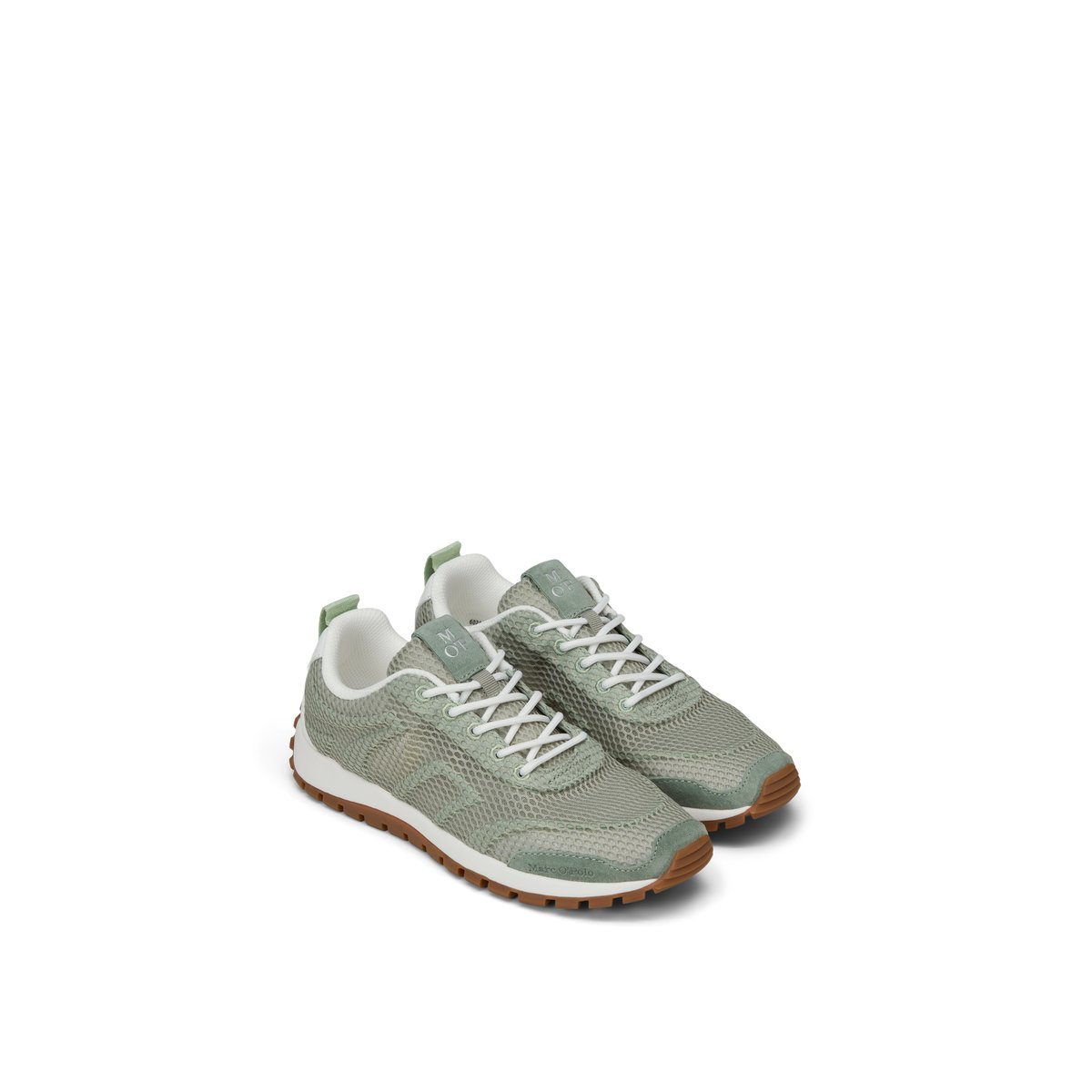 Baskets Modèle Bella en cuir de vache noble et insert en mesh vert clair, MARC O'POLO