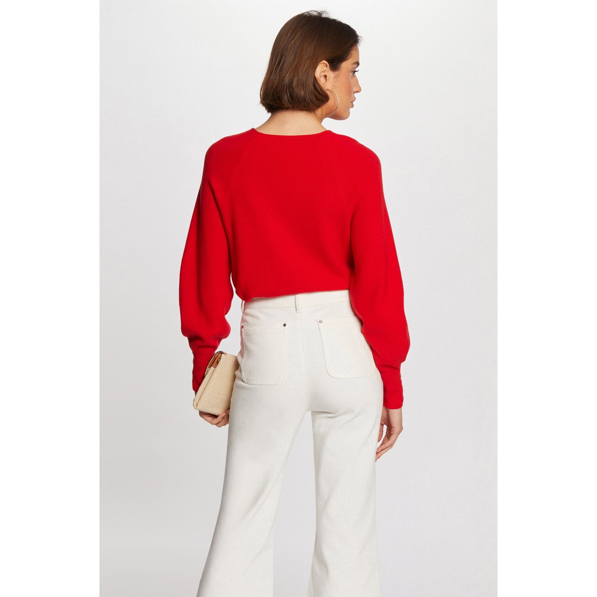 Pull col V en fine maille rouge, MORGAN