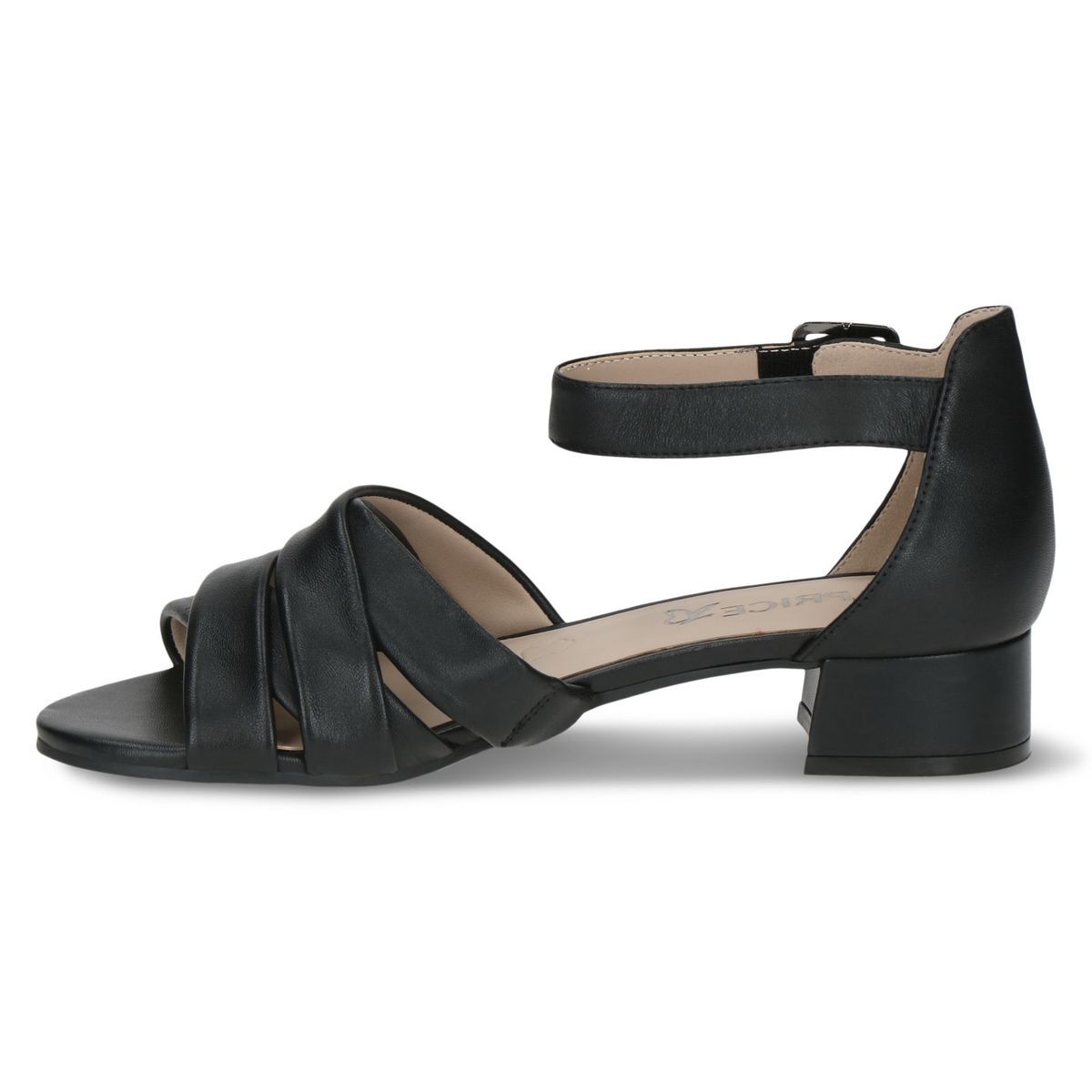Sandale à talon en cuir noir nappa, CAPRICE