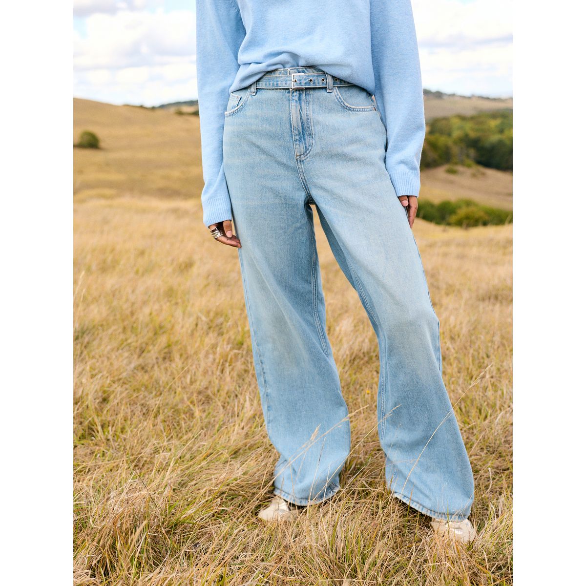 Jean large à ceinture bleu clair, NEXT