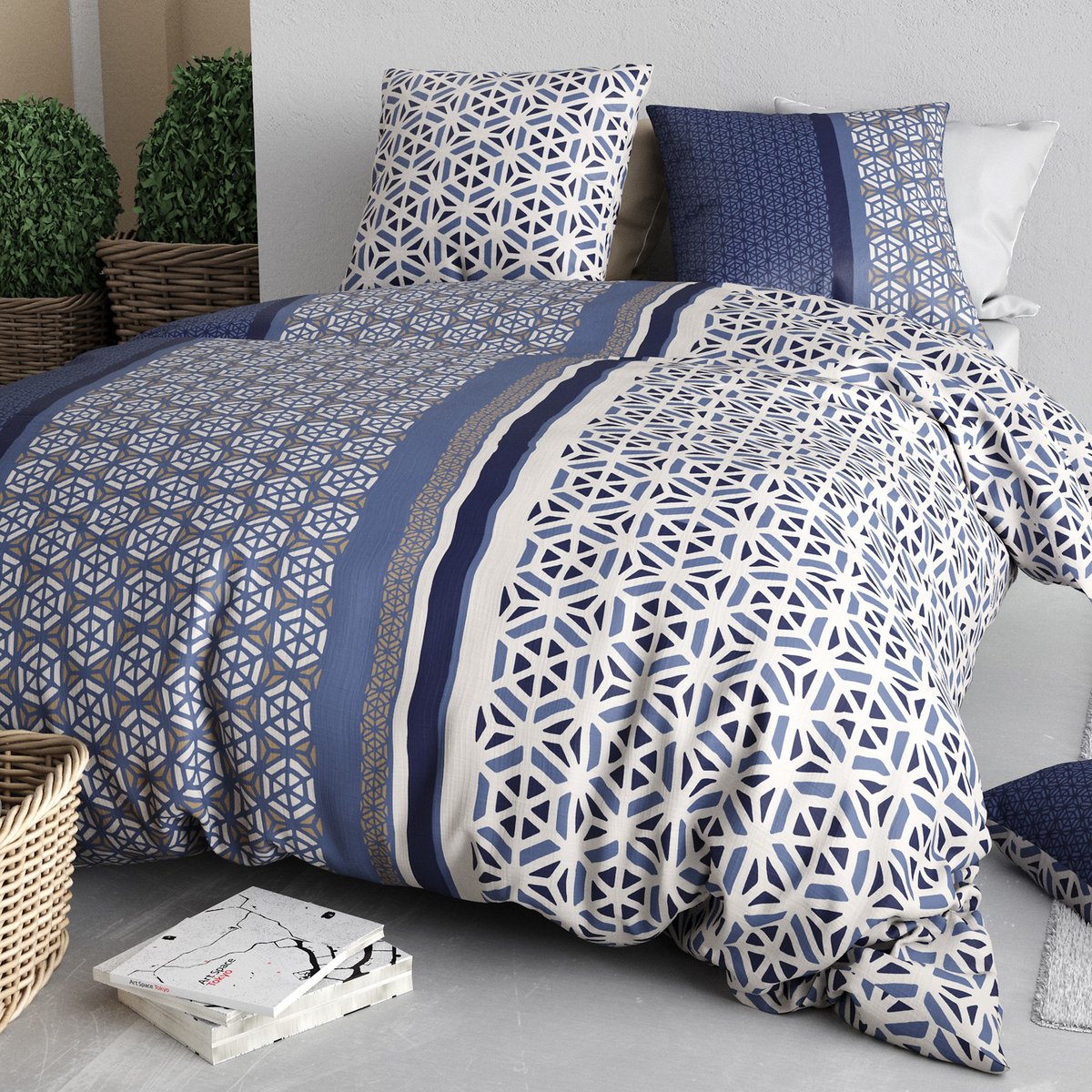 Parure de lit - Housse de couette + taie 100% Coton 57 fils multicolore, EDEN