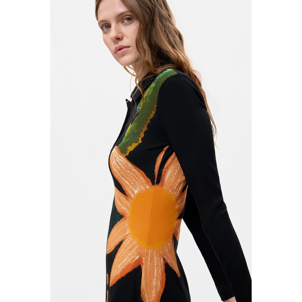 Robe fleurie à manches longues noir, DESIGUAL