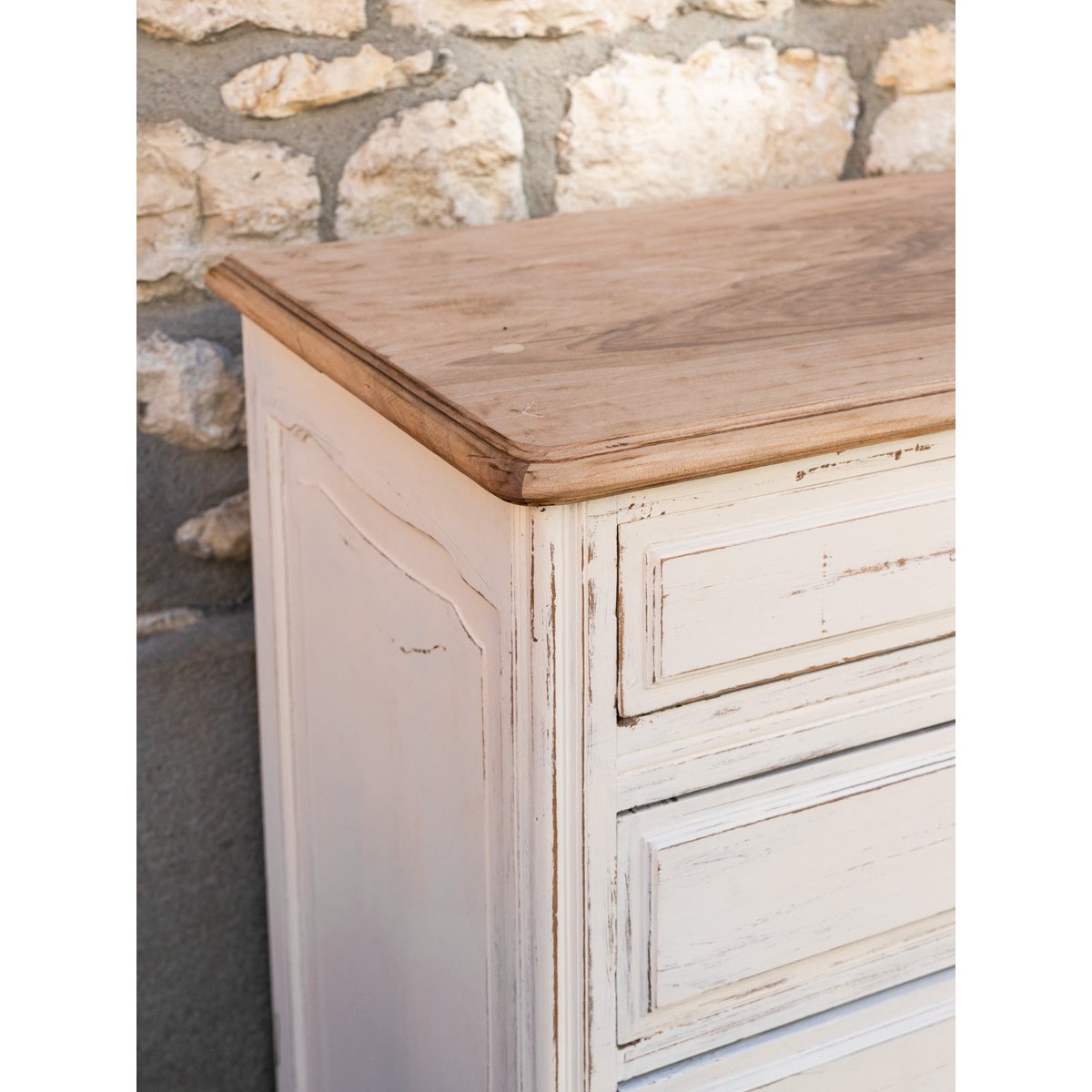 Grande commode blanche en bois massif Garance N°745 - Bon état bois clair, DEBONGOUT
